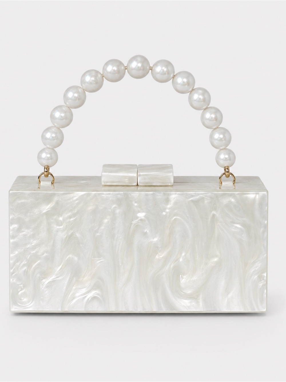 a new day Pearlescent White Box Clutch with Pearl Handle